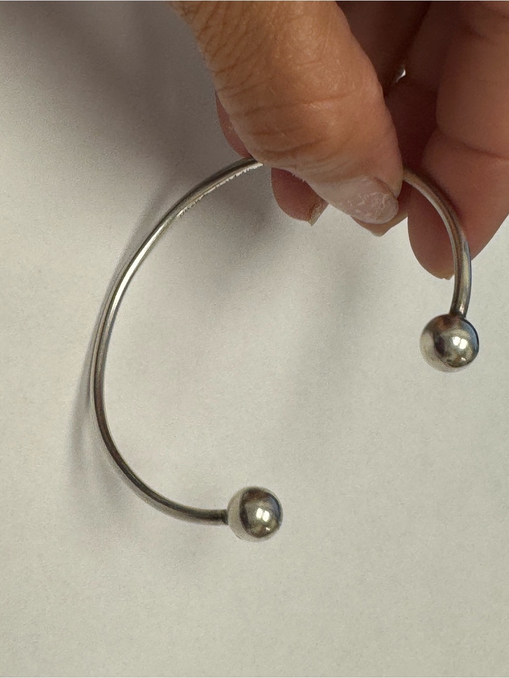 Sterling Silver Open Cuff Bracelet with Sterling Silver Sphere Ends